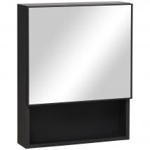 kleankin Spiegelschrank  Edelstahl Hängeschrank mit 2 Innenböden & offenem Regal, Glas, für Badezimmer, 46x13,5x58 cm  Aosom.de