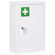 kleankin Apothekerschrank Medizinschrank Abschließbarer Arzneischrank mit 3 Schichten und 2 Schlüsseln, Stahl, Weiß, 30 x 14 x 46 cm