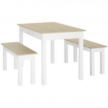 HOMCOM Ensemble table à manger 3 pièces avec 2 bancs encastrables pour 4-6 personnes style contemporain en bois chêne et blanc   Aosom France