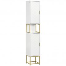 kleankin Meuble colonne rangement salle de bain meuble de rangement avec niche et 2 placards étagère réglable pieds en acier   Aosom France