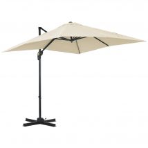 Outsunny Parasol déporté carré inclinable manivelle avec pied en acier dim. 2,45L x 2,45l x 2,45H m alu. polyester crème   Aosom France