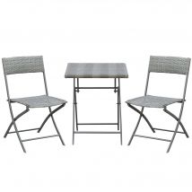 Outsunny Polyrattan Bistroset 2 Personen Sitzgruppe grau, Gartenmöbel aus Rattan für Balkon & Terrasse   Aosom.de