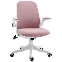 Vinsetto Fauteuil chaise de bureau tissu lin hauteur réglable pivotante 360° accoudoirs relevables support lombaires réglable rose   Aosom France
