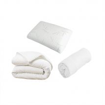 HOMCOM Pack Oreiller mémoire de forme + Protège-matelas coton + couette synthétique 1 personne pour lit de 90x190cm