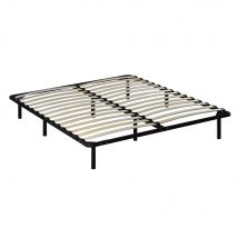 HOMCOM Sommier à lattes 140 x 190 - cadre en métal noir - 28 lattes apparentes - 2 personnes - 8 pieds inclus