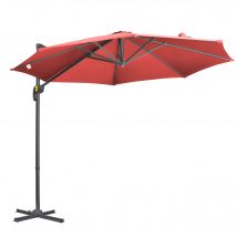 Outsunny Parasol Déporté Octogonal Inclinable Rouge Vineux avec Manivelle et Pied Acier   Aosom France