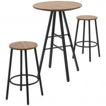 HOMCOM Ensemble table haute ronde design industriel + 2 tabourets ronds avec repose-pied en acier 2 personnes naturel noir