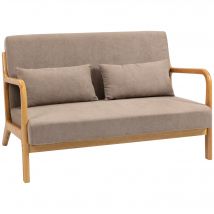 HOMCOM 2-Sitzer Sofa Loveseat Zweisitzer mit Kissen und Samtoptik Gummiholz, Hellgrau, 122 x 71 x 76 cm