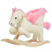 HOMCOM Kinder Schaukelpferd Baby Schaukeltier mit Geräuschen Haltegriffe für 18-36 Monate Plüsch Weiß Rosa 70x28x57 cm   Aosom.de