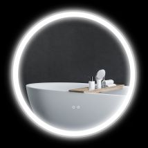 kleankin Miroir rond lumineux LED  pour salle de bain Ø 80 cm mural avec éclairage 3 couleurs interrupteur tactile 46W blanc argent   Aosom France