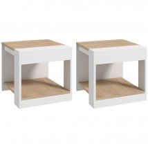 HOMCOM Duo Tables d'Appoint Épurées Blanc et Naturel pour Salon Élégant   Aosom France