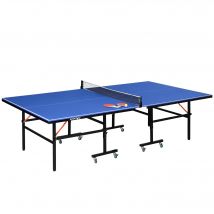 SPORTNOW Table de tennis de table pliable compacte avec 8 roulettes pour intérieur et extérieur 274 x 152,5 x 76 cm bleu