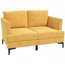 HOMCOM Doppelsofa, 2-Sitzer Sofa in Leinenoptik, Zweisitzer, Loveseat im Retro-Design, für Wohnzimmer, bis 300 kg, Gelb, 137 x 80 x 87 cm