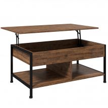 HOMCOM Table basse relevable table de salon compartiment caché 2 étagères inférieures 100 x 80 x 60 cm marron rustique noir    Aosom France
