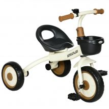 AIYAPLAY Tricycle enfants avec sonnette et panier selle réglable avec dossier - pour enfant de 2 à 5 ans blanc