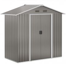 Outsunny Abri pour jardin métal Gris - Cabane de Jardin avec Porte Coullissante et 4 Fenêtres rangé Outils, Vélos, Meubles de jardin   Aosom France