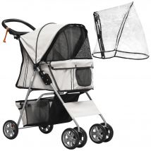 PawHut Hundebuggy Faltbarer Hundewagen bis 20 kg mit Regenverdeck Becherhalter Netzfenster Grau 75x45x97cm für Spaziergänge   Aosom.de