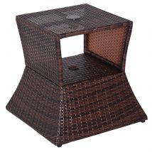 Outsunny Pied de Parasol Table Basse 2 en 1 Étagère Inférieur Intégrée Résine Tressée Imitation Rotin 54 x 54 x 55 cm Marron aosom france