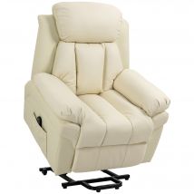 HOMCOM Sessel mit Aufstehhilfe, Elektrischer Relaxsessel, Neigebarer TV-Sessel mit Fernbedienung, aus Kunstleder, Creme 93 x 96 x 105 cm