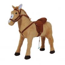 HOMCOM Cheval debout en peluche pour enfant à partir de 3 ans avec effets sonores selle et bride 85 cm (longueur) beige