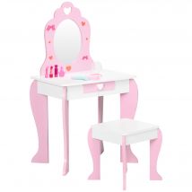 ZONEKIZ Coiffeuse enfant de 3 à 6 ans table de maquillage avec tabouret miroir et tiroir 50 x 36,5 x 89,5 cm rose