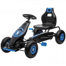 HOMCOM Kart à pédales pour enfant siège réglable 3 positions frein à main enfant de 5 à 12 ans bleu noir