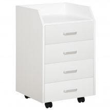 Vinsetto Caisson de bureau meuble de bureau sur roulettes 4 tiroirs coulissants MDF et panneaux de particules dim. 40L x 36l x 65H cm blanc