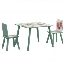 ZONEKIZ Table et 2 chaises pour enfants 3-8 ans ensemble 3 pièces motif animaux pour chambre à coucher salle de jeux vert