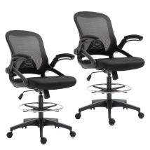 Vinsetto Lot de 2 fauteuils de bureau chaise de bureau assise haute réglable dim. 64L x 60l x 106-126H cm maille respirante noir
