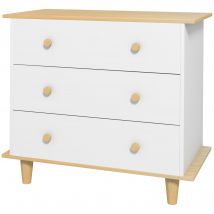 ZONEKIZ Commode 3 tiroirs meuble de rangement chambre enfant style scandinave bois clair