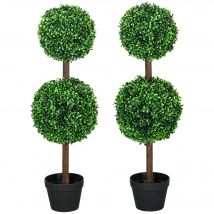 HOMCOM Buis Artificiel Double Boule 90cm Vert Décor Jardin Maison avec Pot   Aosom France