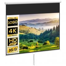 HOMCOM Écran de projection TV et Home Cinema de 120 Pouces vidéo projecteur 16:9 4K HD, fixation mural ou plafond