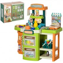 AIYAPLAY Supermarché pour enfants avec caisse enregistreuse, chariot pliable et 58 accessoires, 3-6 ans