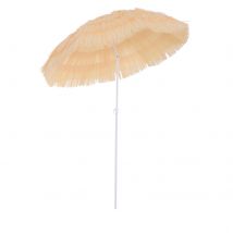 Outsunny Parasol Rond Raphia Artificiel Beige Inclinable Ø160cm pour Jardin et Plage   Aosom France