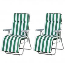 Outsunny Lot de 2 Chaise Longue Bain de Soleil Adjustable Pliable transat lit de Jardin en Acier Vert + Blanc