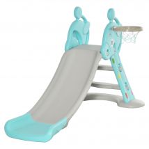 HOMCOM Toboggan Enfant avec Panier de Basket-Ball Échelle d'escalade pour enfant +18 mois Charge Max 20KG dim. 147L x 82l x 85,5H cm Bleu et Gris