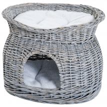 PawHut Panier chat niche pour chat cosy grand confort 56L x 37l x 40H cm 2 coussins amovibles osier gris   Aosom France