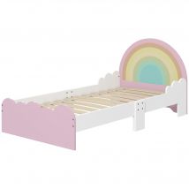 ZONEKIZ Lit pour enfants de 3 à 6 ans 143 x 74 x 66 cm design arc-en-ciel sommier à lattes inclus chambre moderne rose