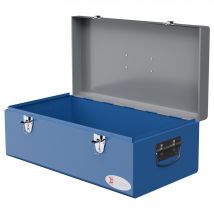 DURHAND Caisse boite à outils en métal transportable avec 3 poignées, 2 loquets, dim. 50L x 26l x 18,5H cm, bleu