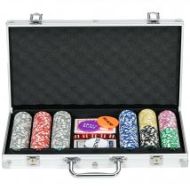 SPORTNOW Mallette de Poker Coffret de Poker Complet, verrouillable, avec 300 jetons 2 Jeux de Cartes 3 boutons 1 Tapis en Feutre