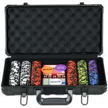 SPORTNOW Mallette de Poker Coffret de Poker Complet, avec 300 jetons 5 dés 2 Jeux de Cartes 3 boutons