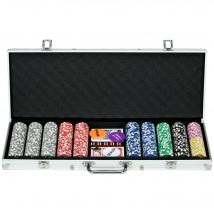 SPORTNOW Mallette de Poker Coffret de Poker Complet avec 500 jetons 5 dés 2 Jeux de Cartes 3 boutons 1 Tapis en Feutre