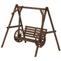 Outsunny Balancelle de jardin 2 places balancoire bois avec accoudoirs Roues Charrette pour le jardin - dim. 200L x 137l x 167H cm