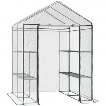 Outsunny  Serre de Jardin Balcon Terrasse 4 Etagères Acier PVC Imperméable Anti-UV 1,43 x 1,43 x 1,95 m Transparent Vert aosom france