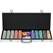 SPORTNOW Pokerkoffer Set 500 Chips 11,5g Profi Pokerset Schloss 2 Kartendecks 5 Würfel Dealer Blind Buttons Silber   Aosom.de