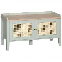 HOMCOM Banc à chaussures meuble de rangement avec étagère sur pieds 2 placards avec façades cannage poignée en alliage d'aluminium vert