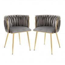 Ensemble de 2 chaises de salle à manger, Chaise cuisine, Chaise pour cuisine en velours avec pieds en métal doré, Gris   Aosom France