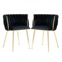 Ensemble de 2 chaises de salle à manger en velours avec pieds en métal doré, Noir