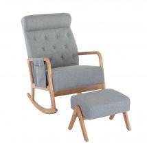 Fauteuil à bascule ergonomique avec repose-pieds rocking chair grand confort, Gris
