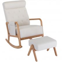 Fauteuil à bascule ergonomique avec repose-pieds rocking chair grand confort, beige
